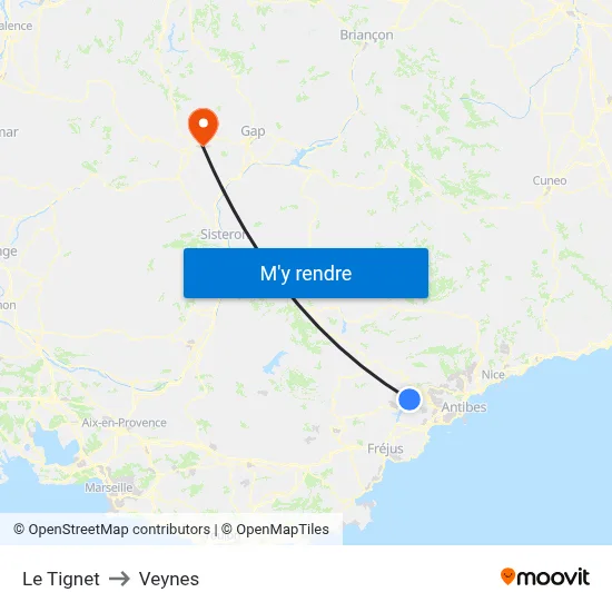 Le Tignet to Veynes map