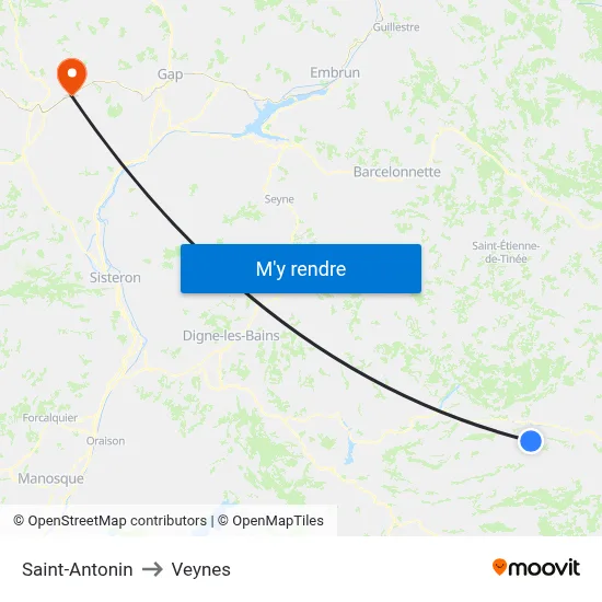 Saint-Antonin to Veynes map