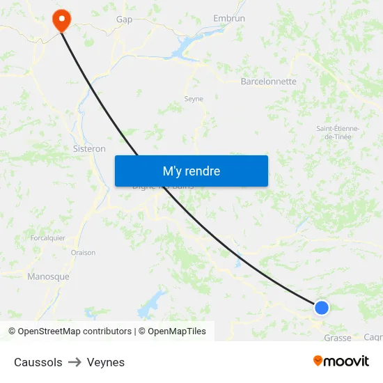 Caussols to Veynes map