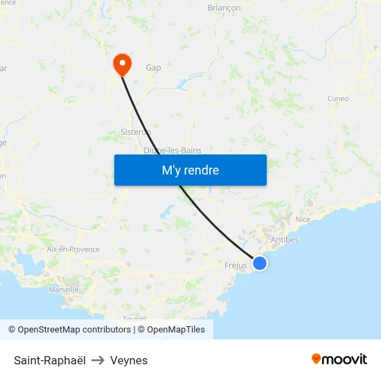 Saint-Raphaël to Veynes map