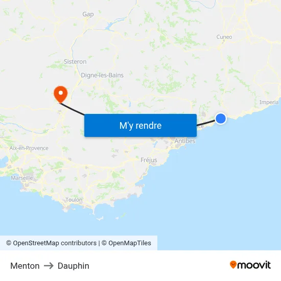 Menton to Dauphin map