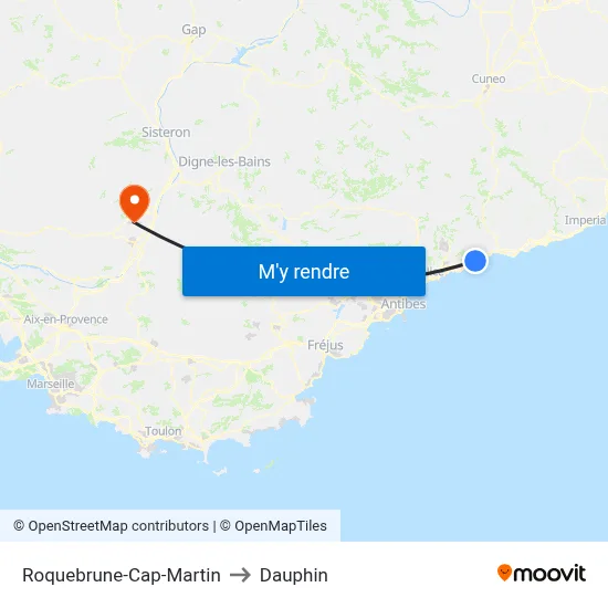 Roquebrune-Cap-Martin to Dauphin map