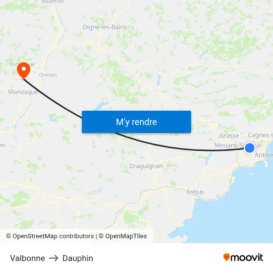Valbonne to Dauphin map