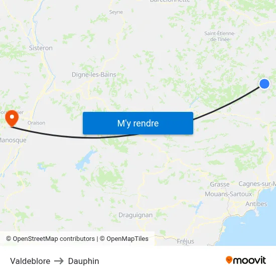 Valdeblore to Dauphin map