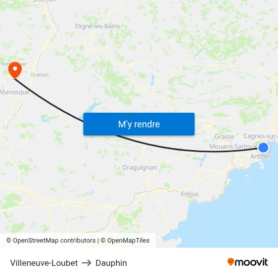 Villeneuve-Loubet to Dauphin map