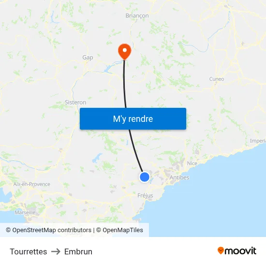 Tourrettes to Embrun map