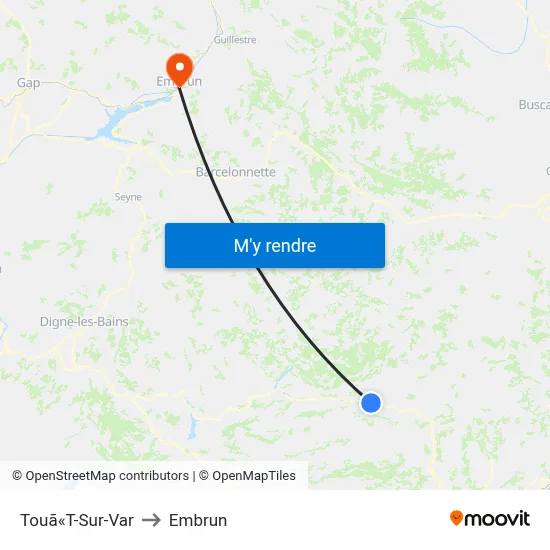 Touã«T-Sur-Var to Embrun map