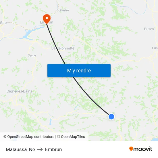 Malaussã¨Ne to Embrun map