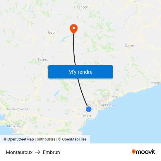 Montauroux to Embrun map