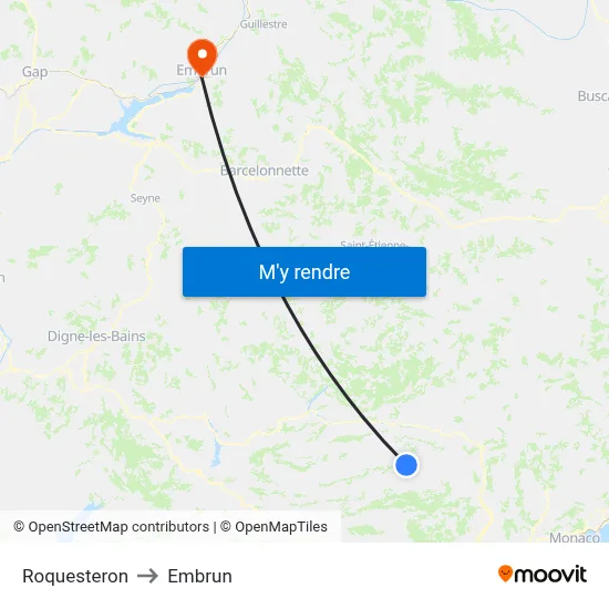 Roquesteron to Embrun map