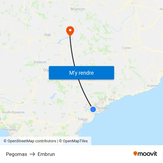 Pegomas to Embrun map