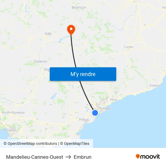Mandelieu-Cannes-Ouest to Embrun map