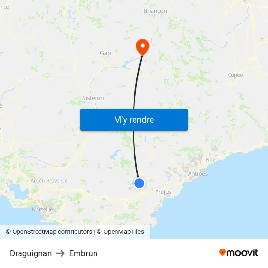 Draguignan to Embrun map