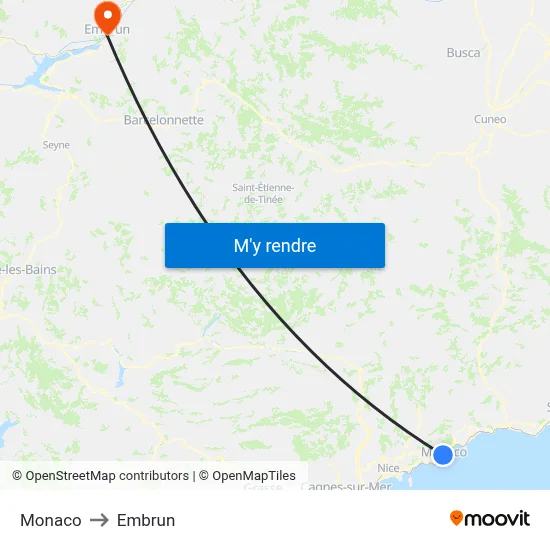 Monaco to Embrun map