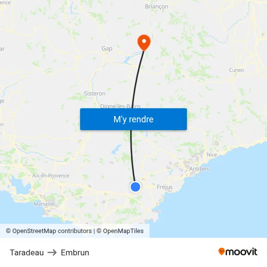 Taradeau to Embrun map
