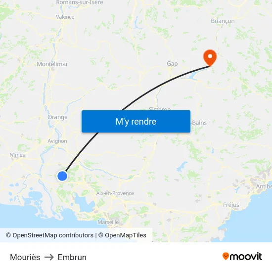 Mouriès to Embrun map