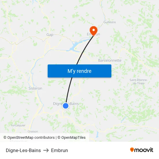 Digne-Les-Bains to Embrun map