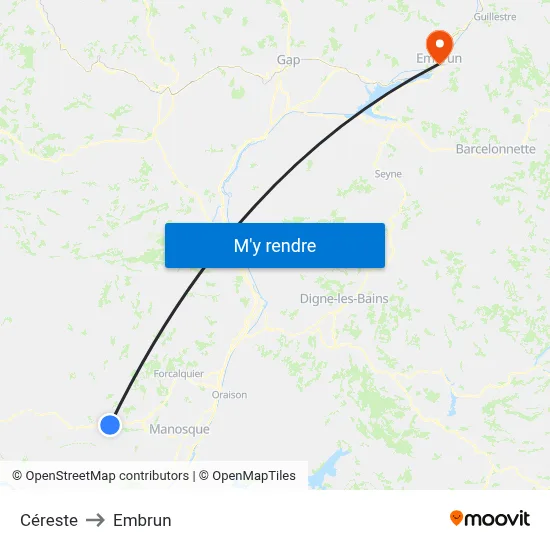 Céreste to Embrun map
