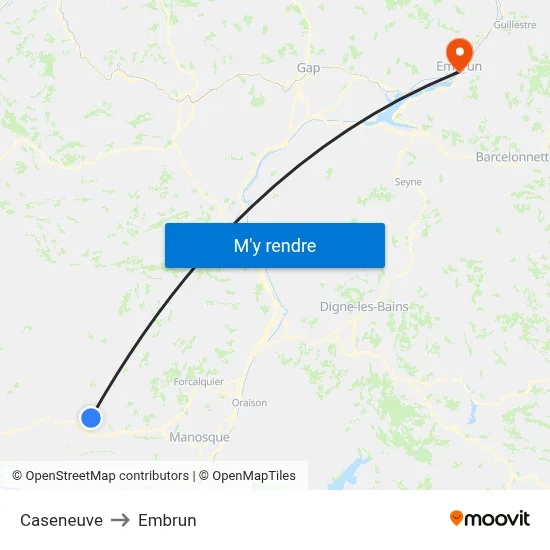 Caseneuve to Embrun map