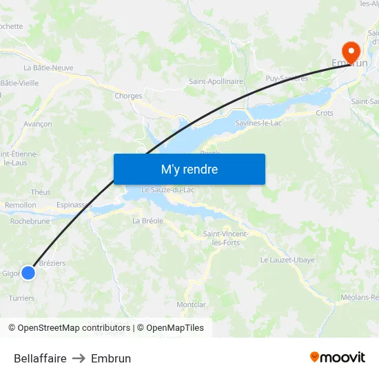 Bellaffaire to Embrun map