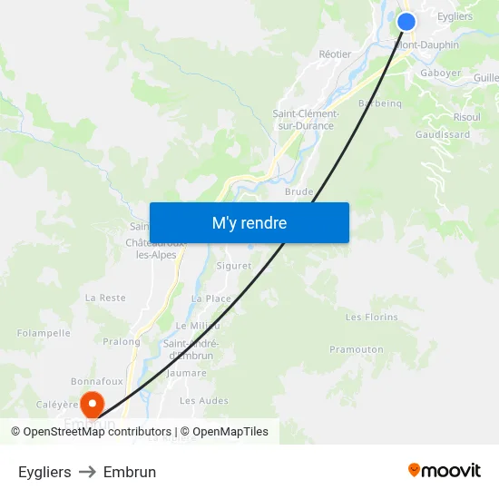 Eygliers to Embrun map