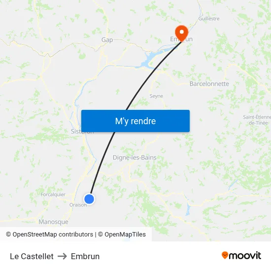 Le Castellet to Embrun map