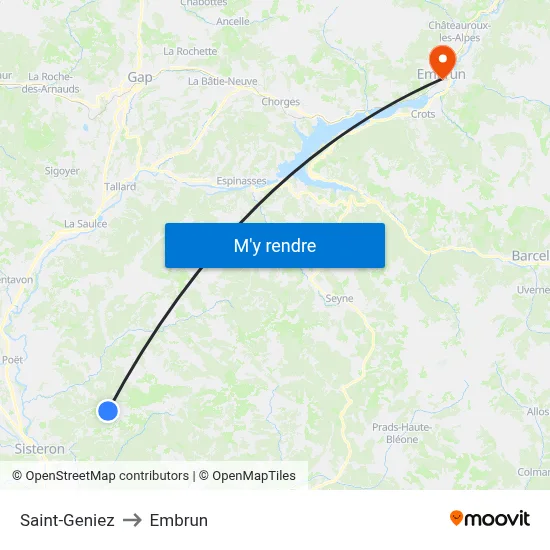 Saint-Geniez to Embrun map