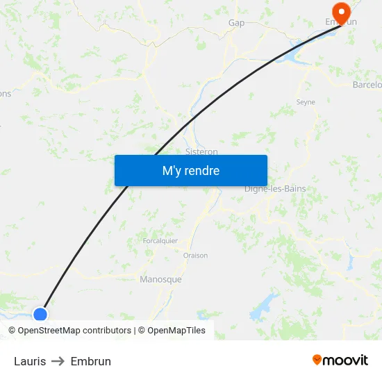 Lauris to Embrun map