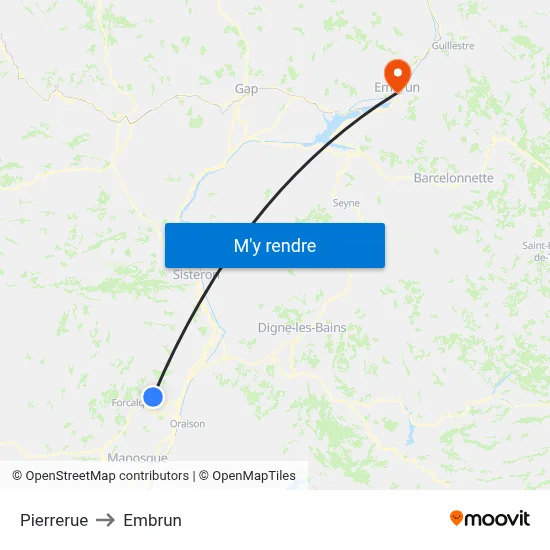 Pierrerue to Embrun map