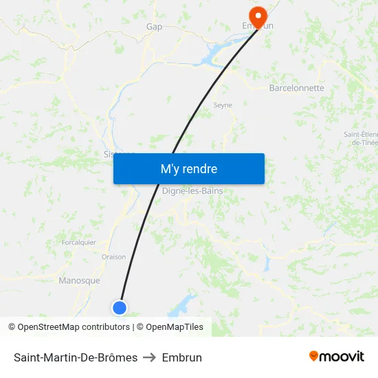 Saint-Martin-De-Brômes to Embrun map