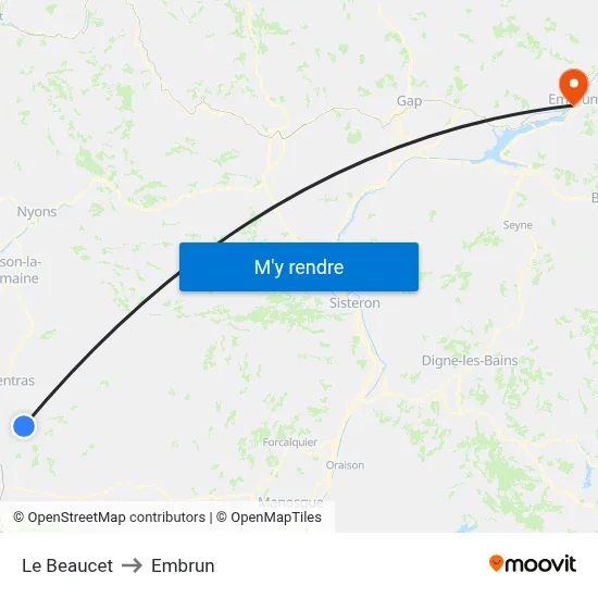 Le Beaucet to Embrun map