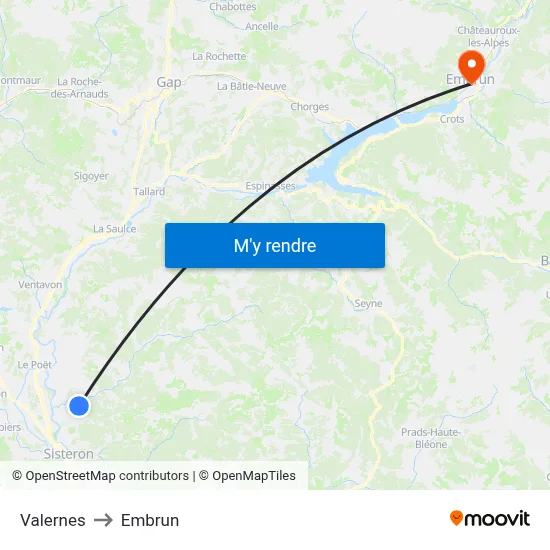 Valernes to Embrun map
