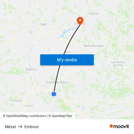 Mézel to Embrun map