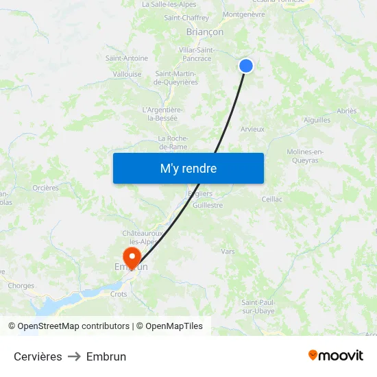 Cervières to Embrun map