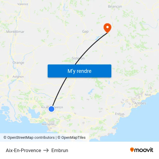 Aix-En-Provence to Embrun map