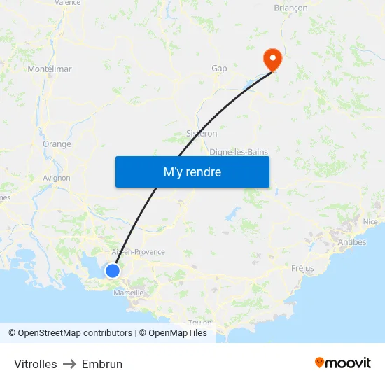 Vitrolles to Embrun map
