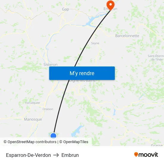 Esparron-De-Verdon to Embrun map