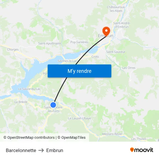 Barcelonnette to Embrun map