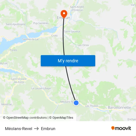 Méolans-Revel to Embrun map