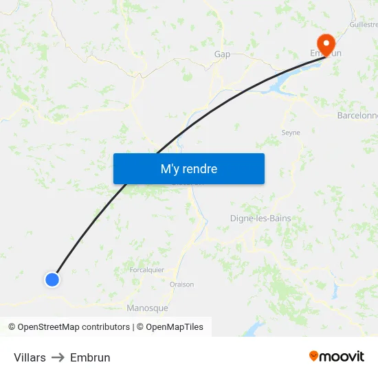 Villars to Embrun map
