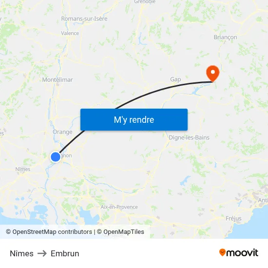 Nîmes to Embrun map