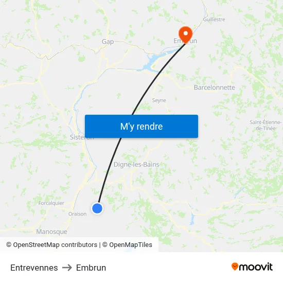Entrevennes to Embrun map