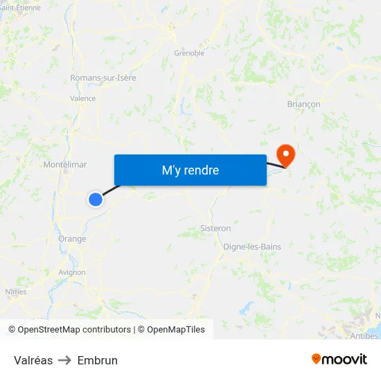 Valréas to Embrun map