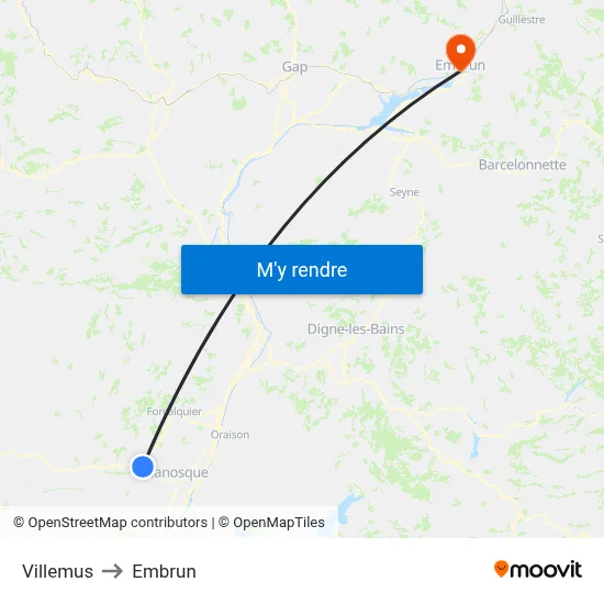 Villemus to Embrun map