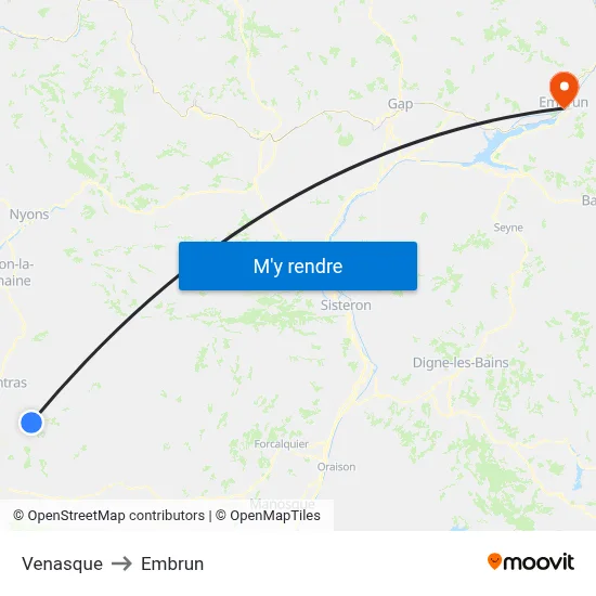 Venasque to Embrun map