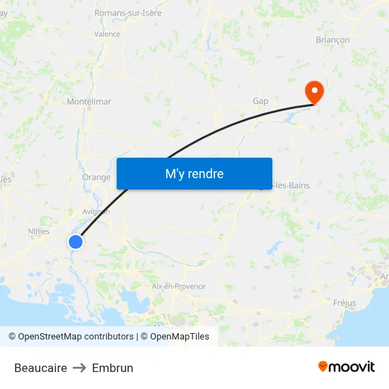 Beaucaire to Embrun map