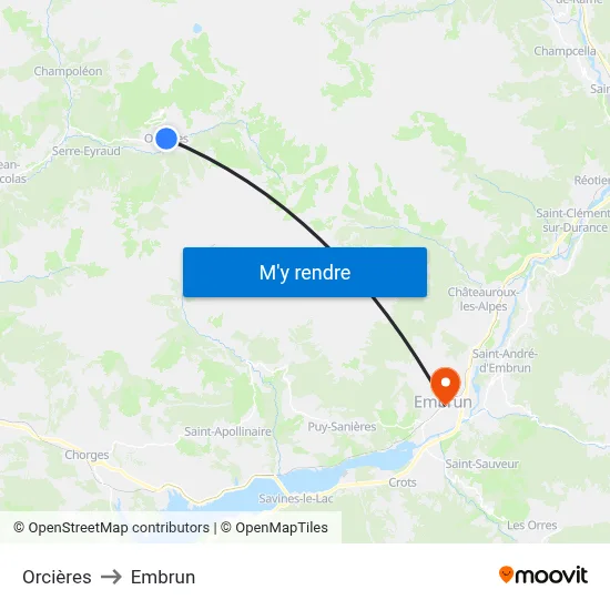 Orcières to Embrun map
