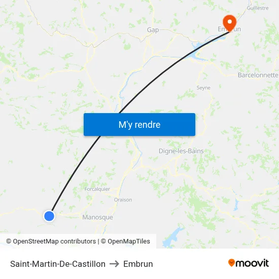 Saint-Martin-De-Castillon to Embrun map