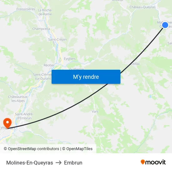 Molines-En-Queyras to Embrun map