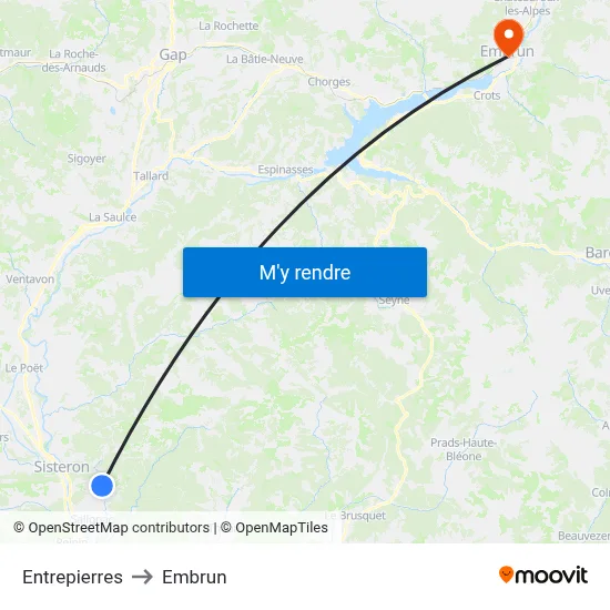 Entrepierres to Embrun map
